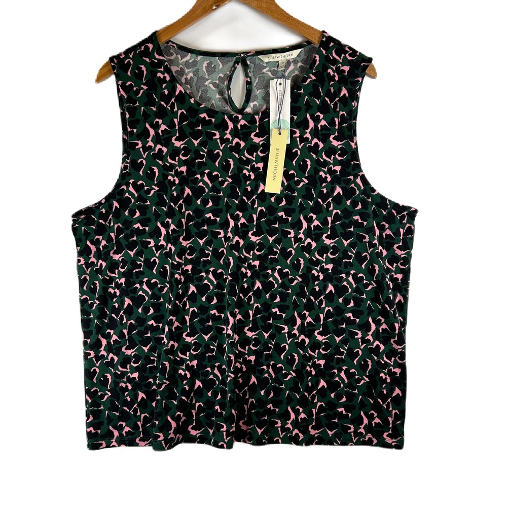 41 Hawthorn Baneberry Crew Neck Knit Top Dark Green Pink XXL NEW